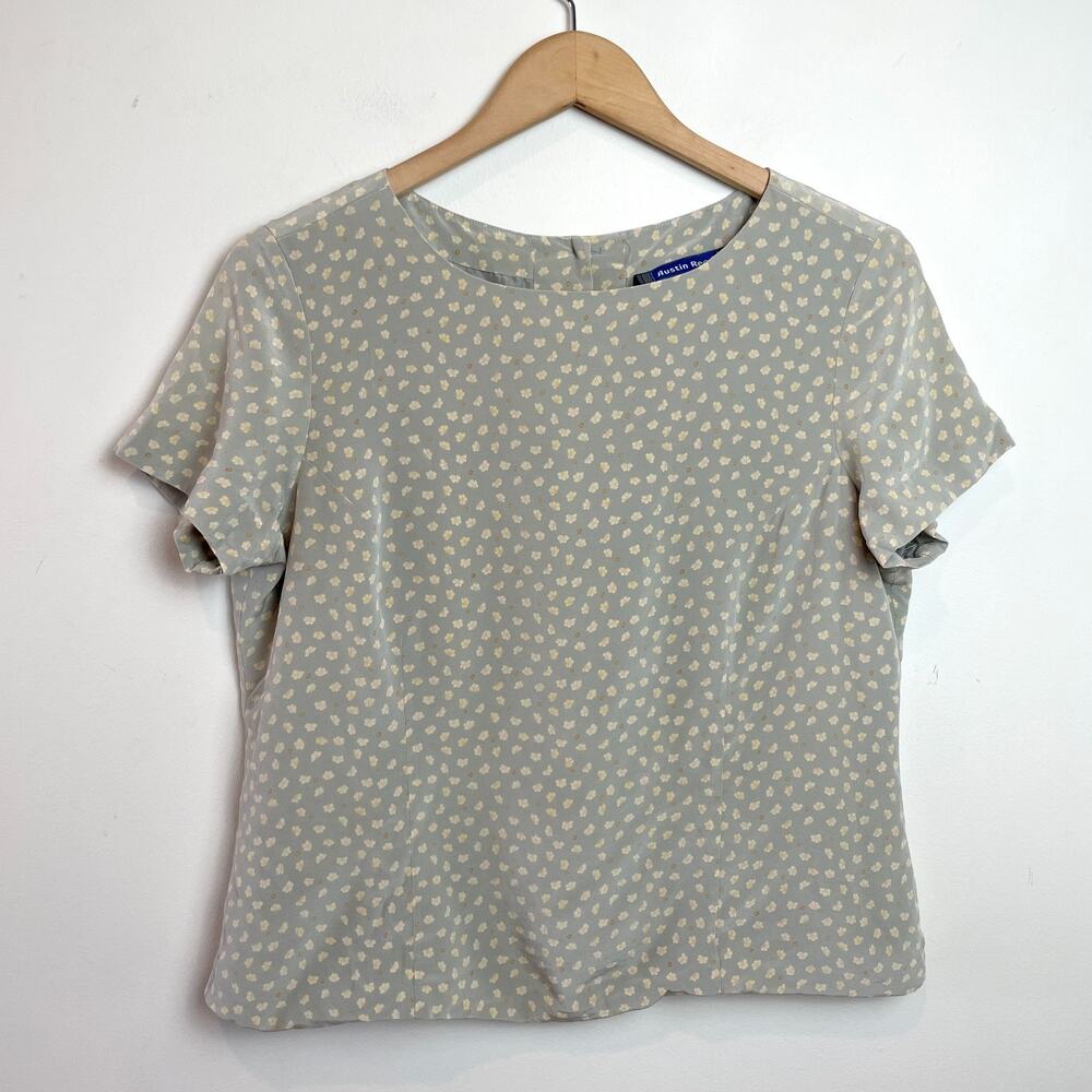 Vintage 90s Silk Blouse Sz M-L Floral Minimalist Quiet Luxury Parisian‎ Capsule